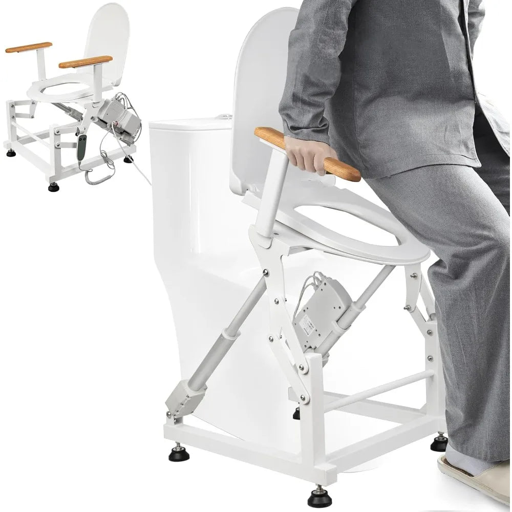 Electric Sit to Stand Toilet Lift Chair for Elderly and Disabled with Wood Armrests Support 440lbs