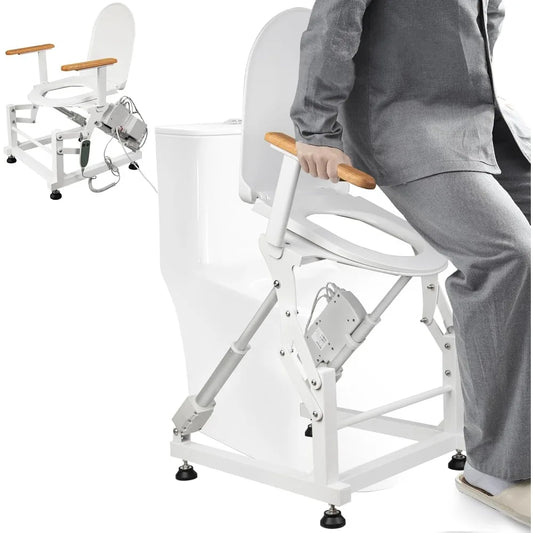 Electric Sit to Stand Toilet Lift Chair for Elderly and Disabled with Wood Armrests Support 440lbs