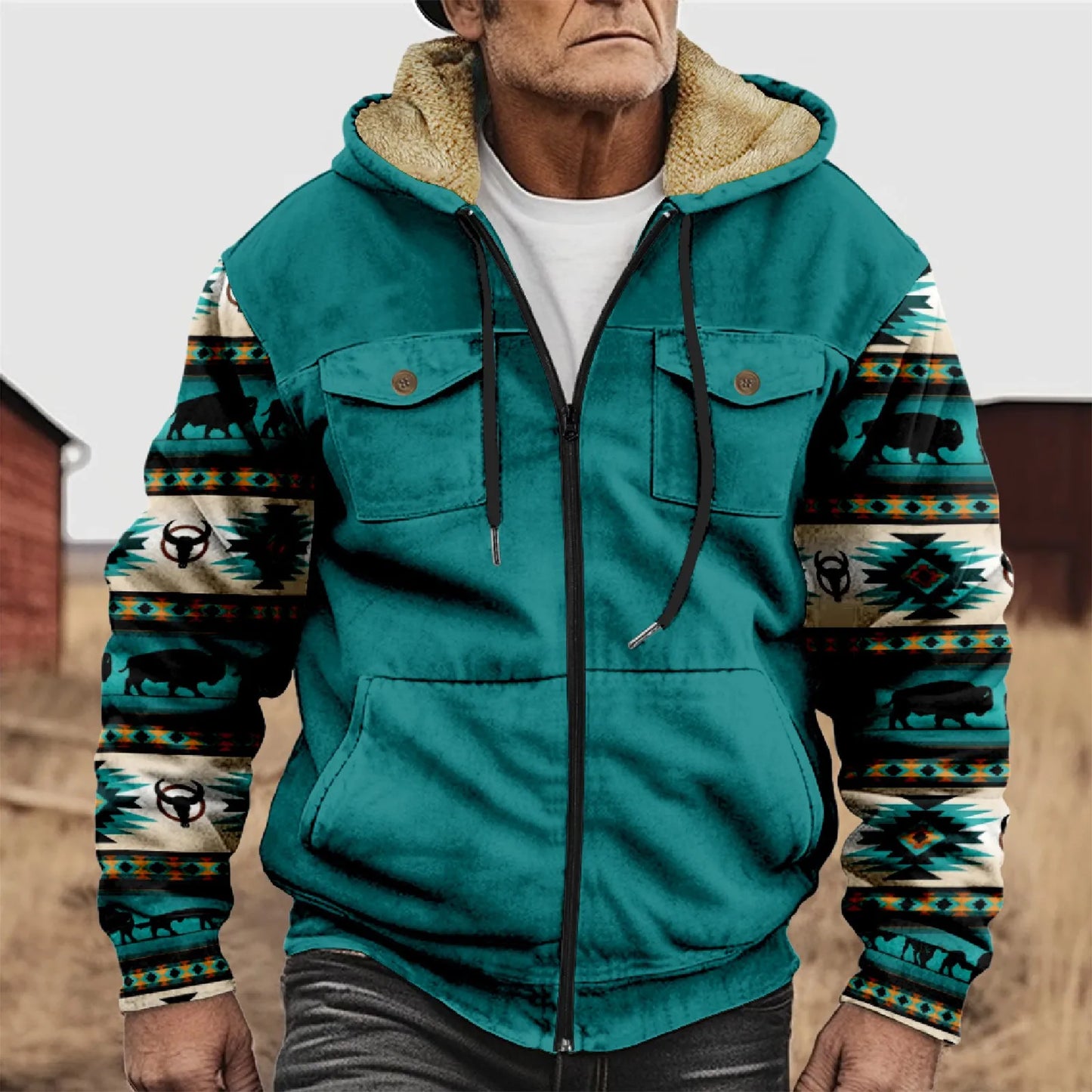 Winter Hooded Jacket Men Loose Thickened Double Pocket Jacket Warm Comfort Outdoor Multiple Colors Casual Clothes Jacket