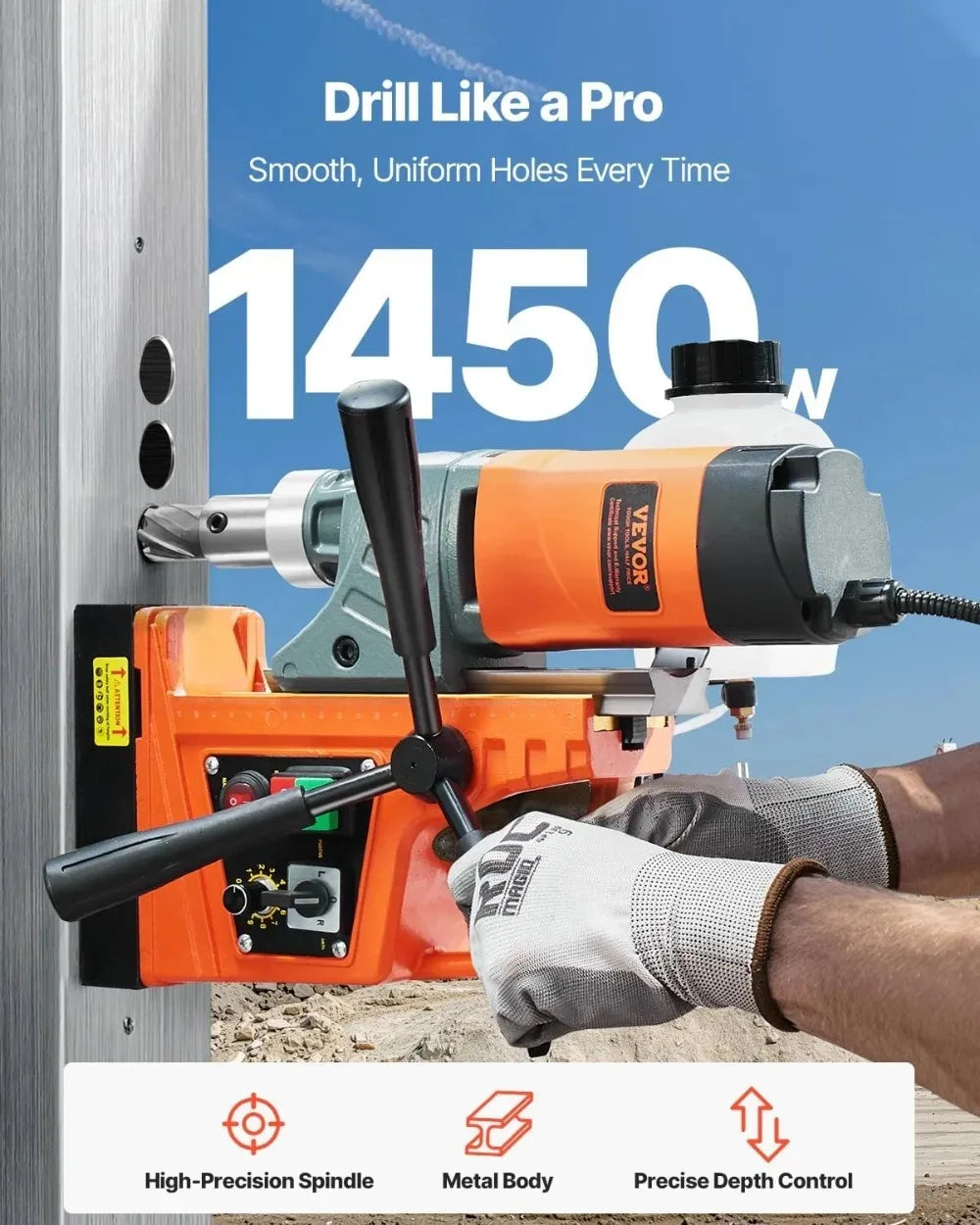 VEVOR Magnetic Drill, 1450W Motor, 2 in Boring Diameter, Portable Electric Mag Drill Press with Variable Speed for Metal Surface