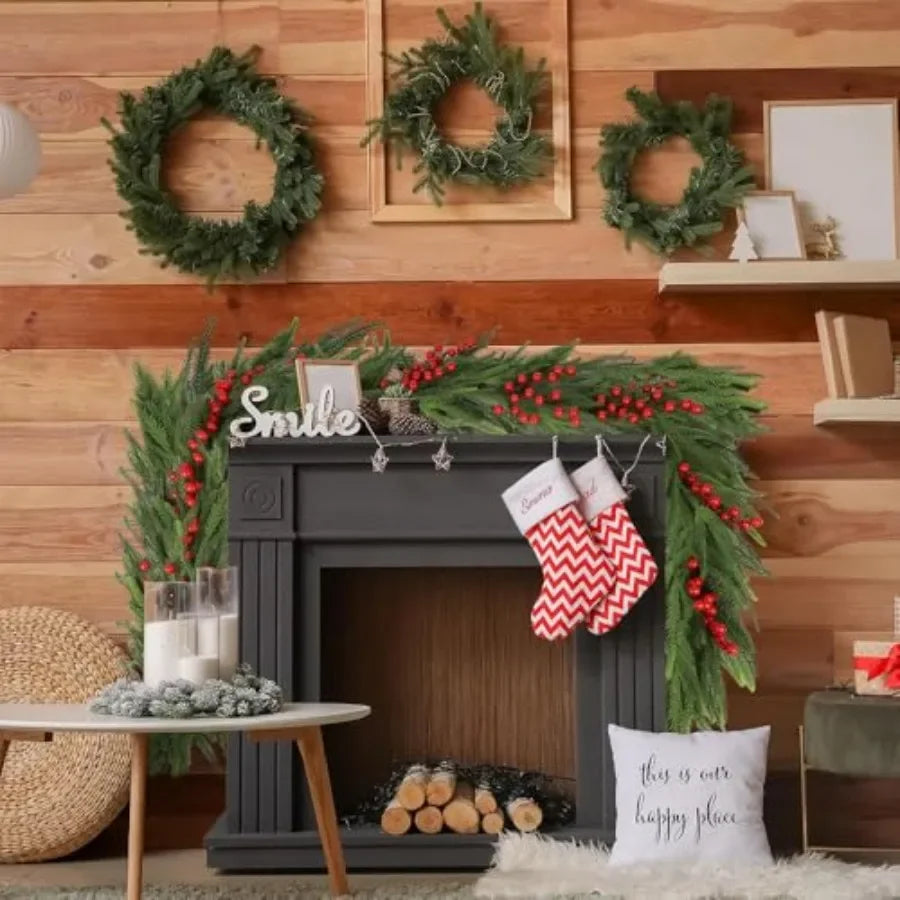 2 Pcs Norfolk Pine Garlands Real Touch Winter Pine Garland 6 FT Green Greenery Artificial Greenery Garland for Mantle Table Wal