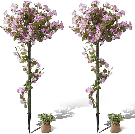 Artificial Bougainvillea Tree, Set of 2 Flower Plants Artificial Tree, Faux Floral Plant Blooming Bush with Spike, 48 Large