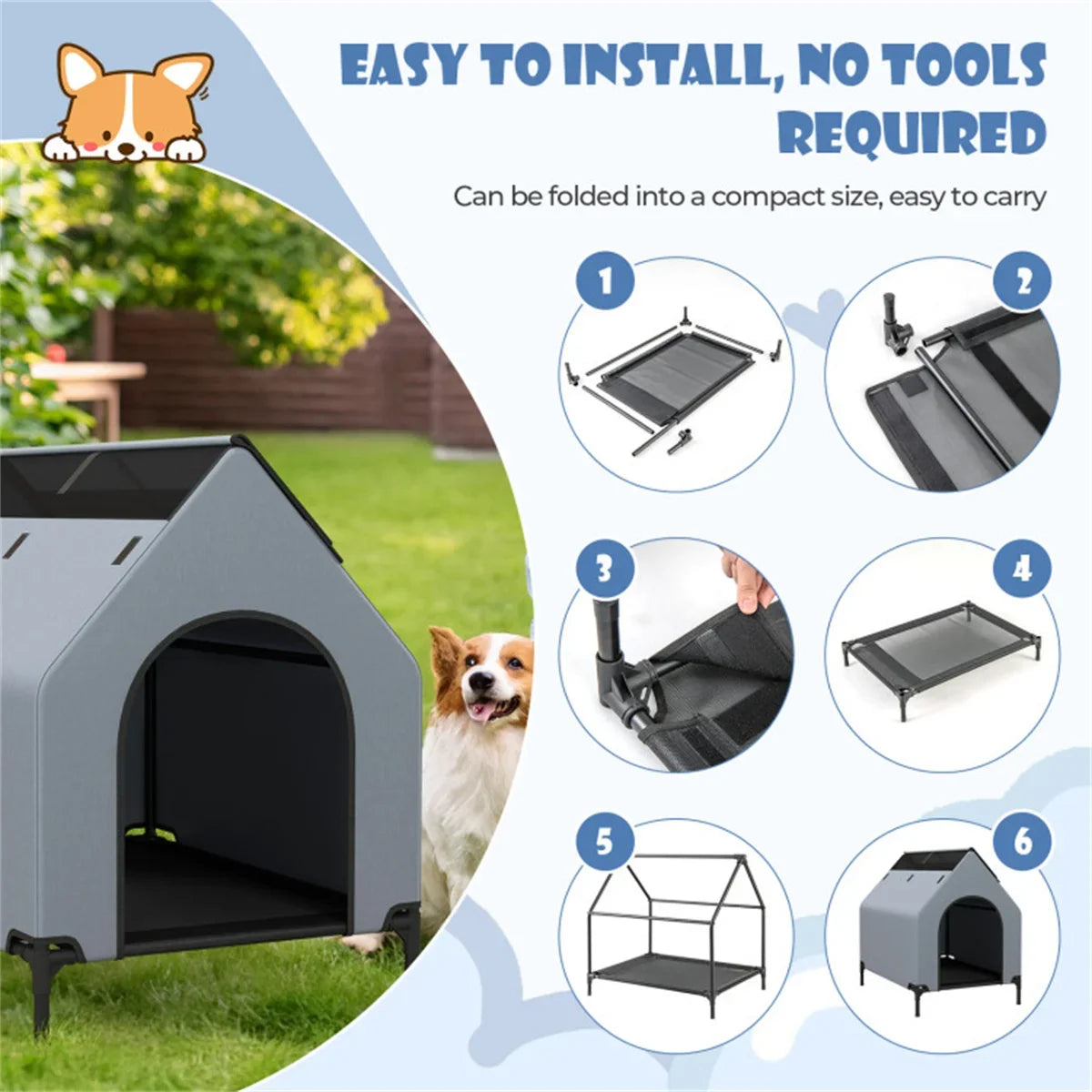 25 Inch x 36 Inch Pet House with Windows Spacious Elevated Design Dog Bed and Furniture Supplies