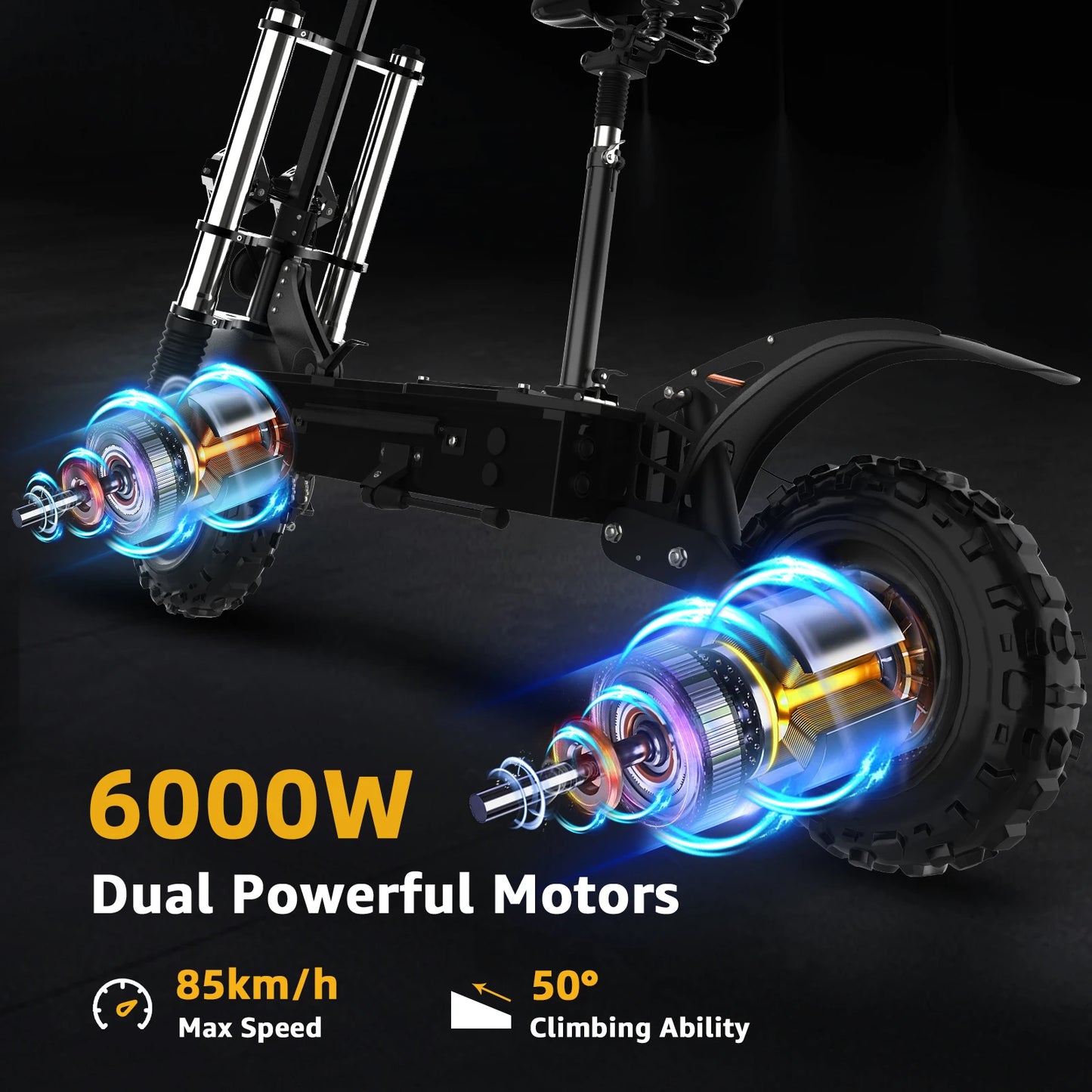 [6 Types ]Electric Scooter for Adults Single/Dual Motors Max6000W 85KM/H 72V 30Ah Battery 100KM Range 11" Tubeless Off-Road Tire