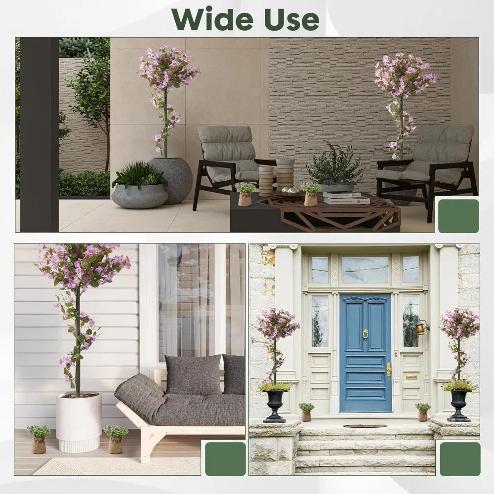 Artificial Bougainvillea Tree, Set of 2 Flower Plants Artificial Tree, Faux Floral Plant Blooming Bush with Spike, 48 Large