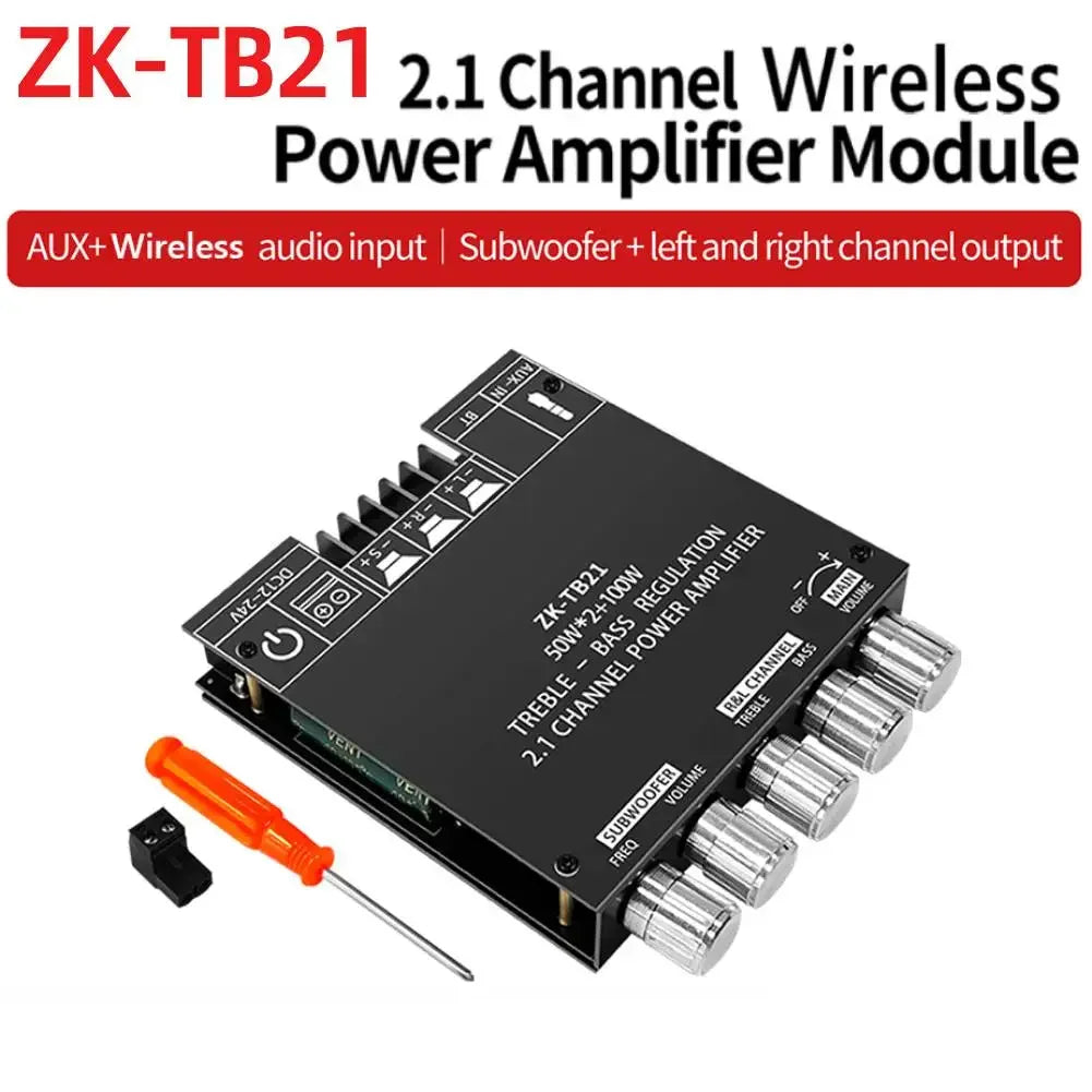 ZK-TB21 2 in 1 Power Amplifier Board Bluetooth 5.0 2.1 Channel Mini Audio Amplifier Module with Filter and Protection