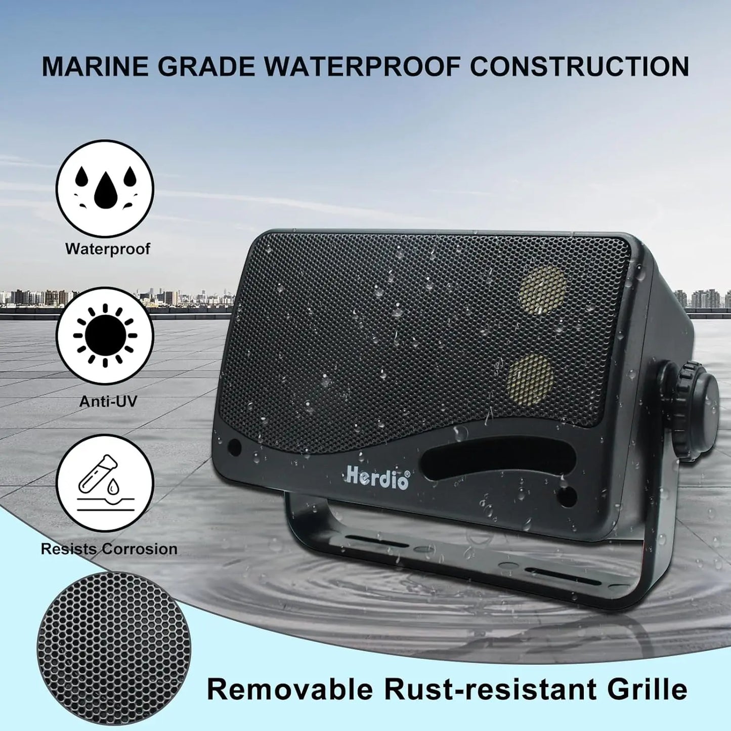 Herdio 3.5 Inch Passive Outdoor Speakers Wired Waterproof 200 Watt 3 Way Premium Mountable Wall Mount Speakers for Patio Marine Boat