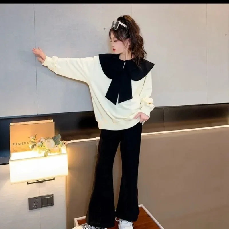 Sweatshirt Set Top & Pants 2-Piece Wide-leg Autumn Winter Suit for Girls Elementary Student Girl Clothes Children's Clothing