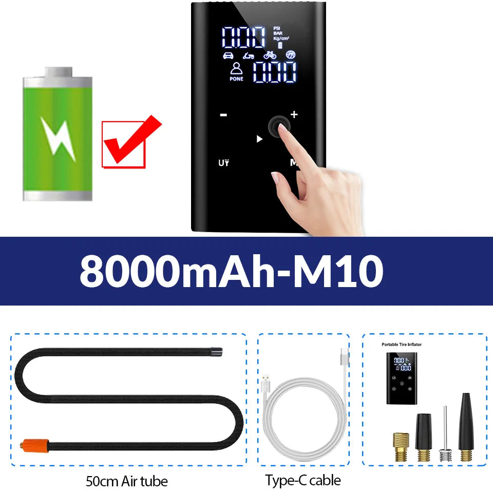 E-ACE Portable Air Conditioner 150PSI Air Pump Car Tyre Inflator Wireless Auto Compressor 8000mAh Air Injector For Bicycle And Ball