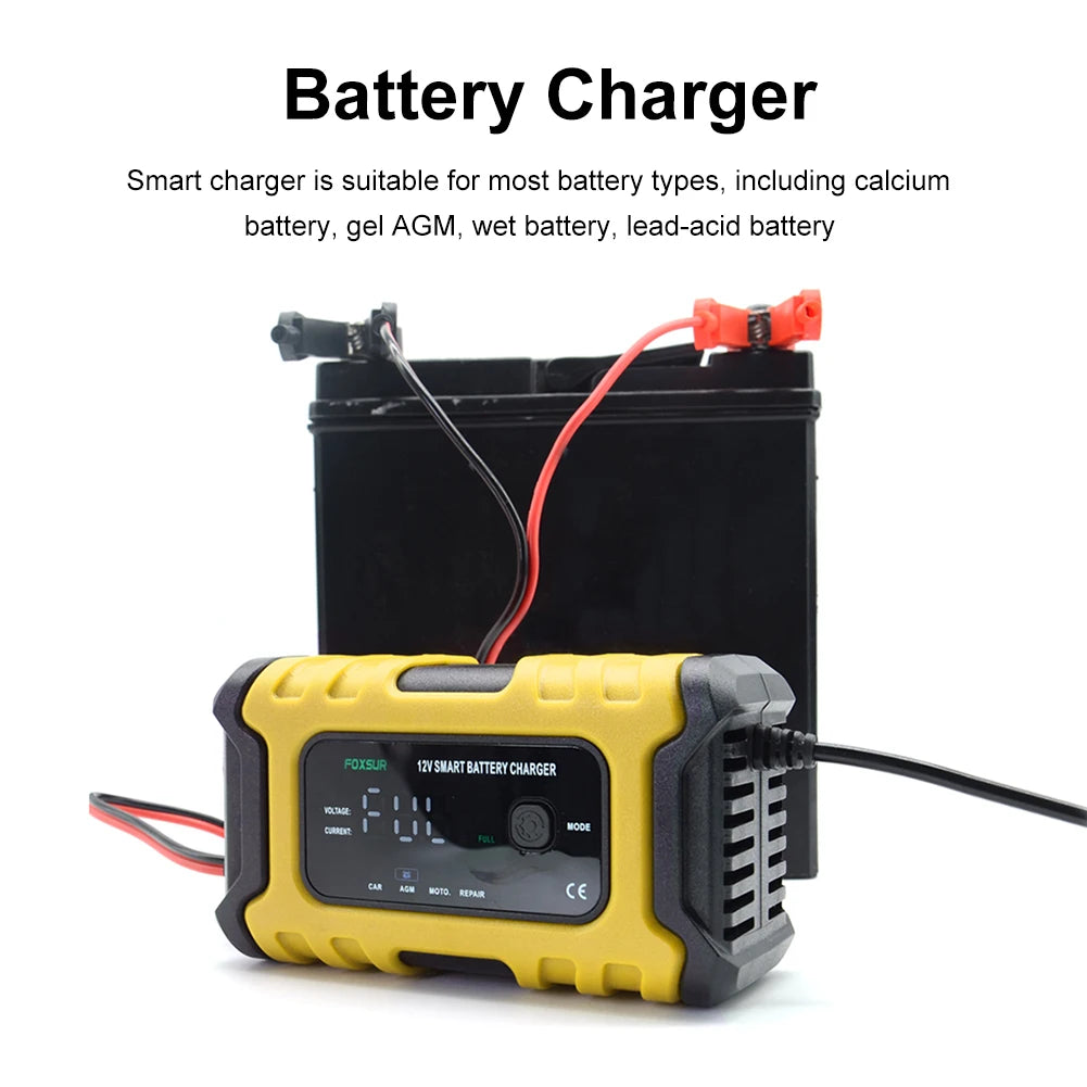 EU US UK Smart Battery Charger 12V 6A Automotive Battery Charger Multiple Protection for Automobile and Motorcycle Accessories