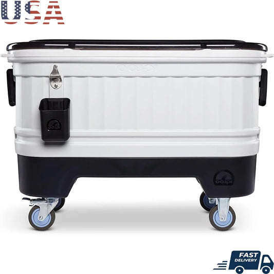 Polar Hard Coolers with Insulated Body Heavy Duty Locking Casters Removable Lid Beverage Tub Drink Dividers Stainless Steel