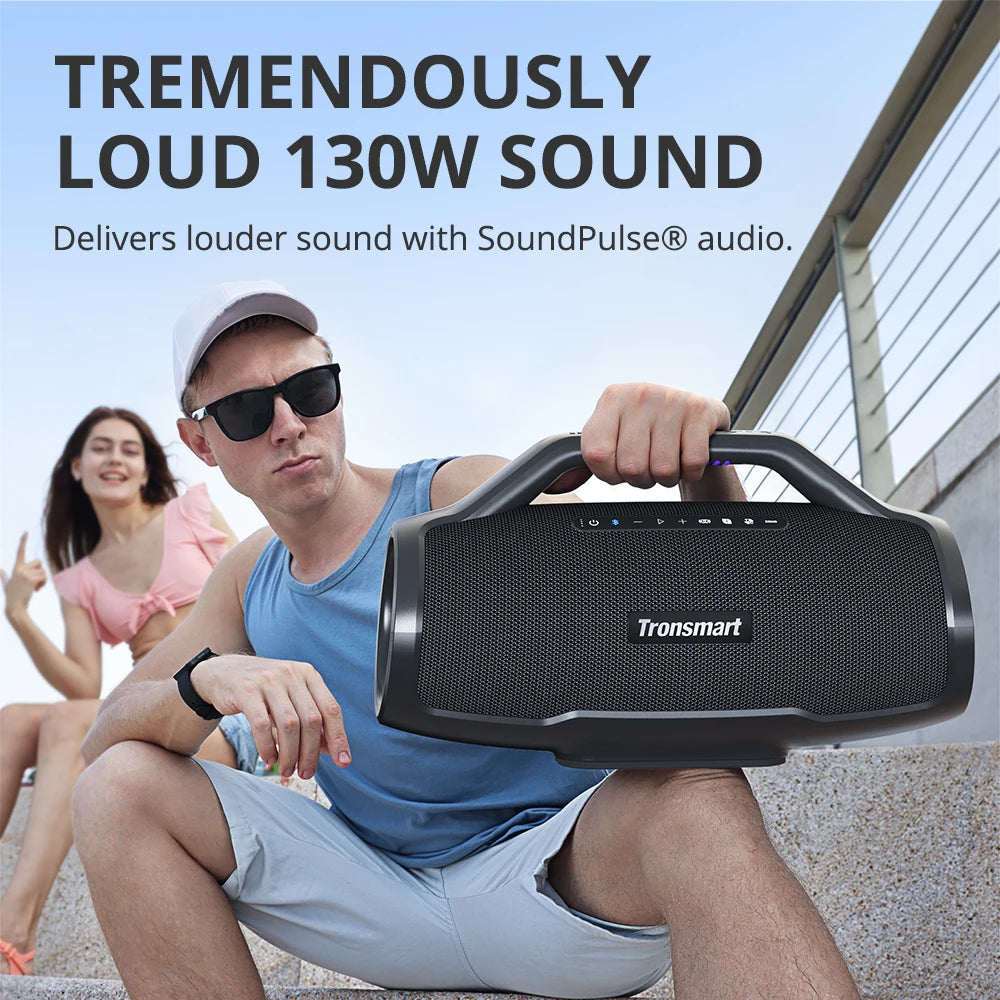 Tronsmart Bang Max Bluetooth Speaker with Three Way Sound System 130W Sync Up 100 Plus Speakers APP Control Guitar Mic Input