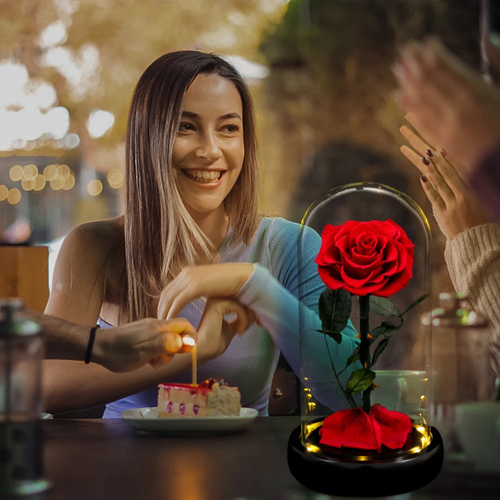 Forever Preserved Real Rose in GlaSS With LED Light Eternal Flower Gifts for Valentine's Day Mothers Day Anniversary Birthday