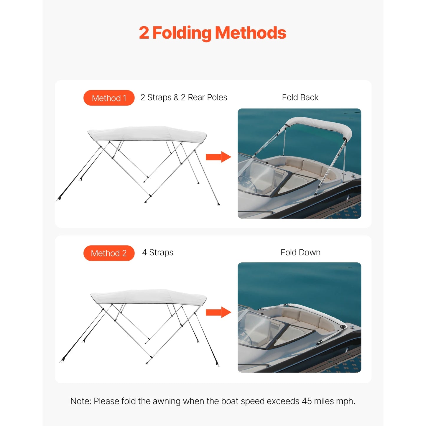 VEVOR 4 Bow Boat Bimini Tops 600D Polyester Canopy with Aluminum Alloy Frame Waterproof & Sun Shade Boat Awning Canopy Grey/Blue