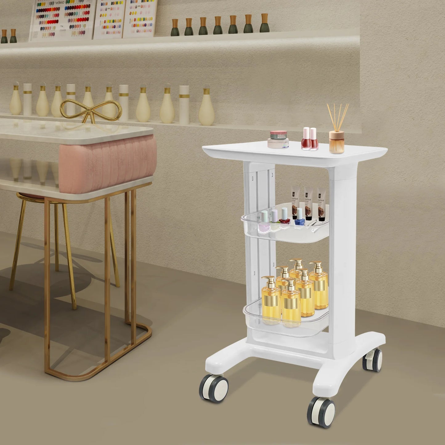 3 Tier Beauty Salon Trolley Portable Rolling Storage Cart for Barber Shops Nail Salons Hospitals Health Clubs Living Rooms