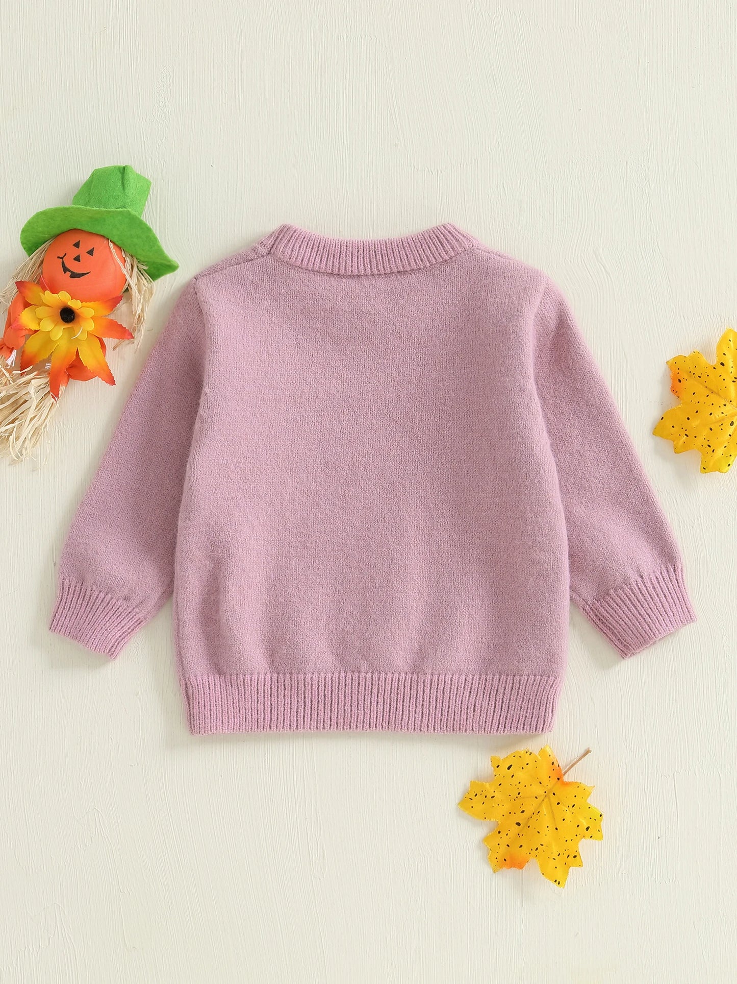 Infant Girls Knitted Sweater with Pumpkin Embroidery Crew Neck Long Sleeve Tops for Halloween Costume Party
