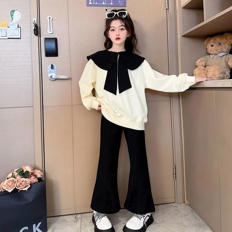 Sweatshirt Set Top & Pants 2-Piece Wide-leg Autumn Winter Suit for Girls Elementary Student Girl Clothes Children's Clothing