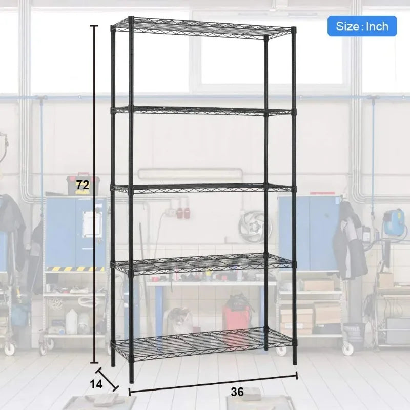 BestOffice 5 Tier Wire Shelving Unit 1250 Pound Capacity Black