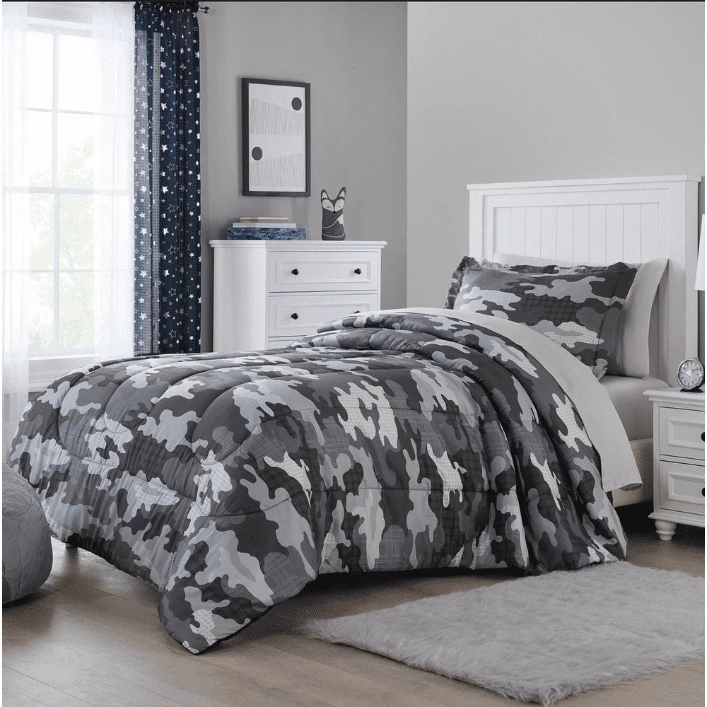 5 Piece Kids Camouflage Bedding Set Twin Comforter Shams Sheets Pillowcase Storage Bag Soft Microfiber Reversible Durable Easy