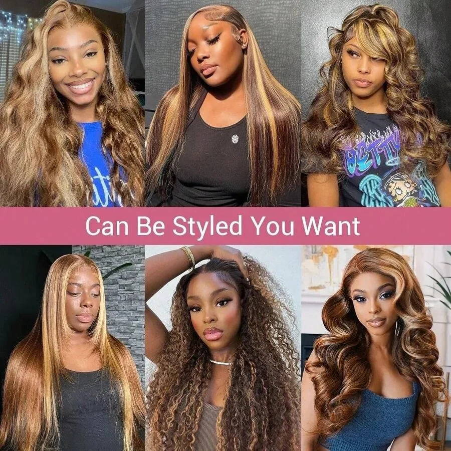 30 Inch Curly Wave Highlight Human Hair Wigs High Density Lace Front Wigs Colored Brazilian 13x6 HD Transparent Lace Frontal Wig