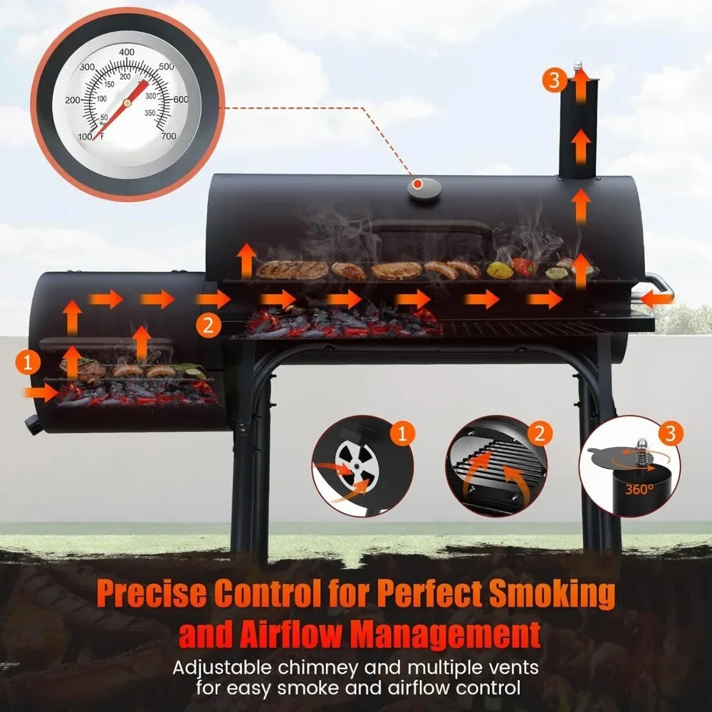 Charcoal Grills Spacious Barrel Charcoal BBQ Grill Barbecue Smoker Grill Combo for Backyard Patio Camping Picnic