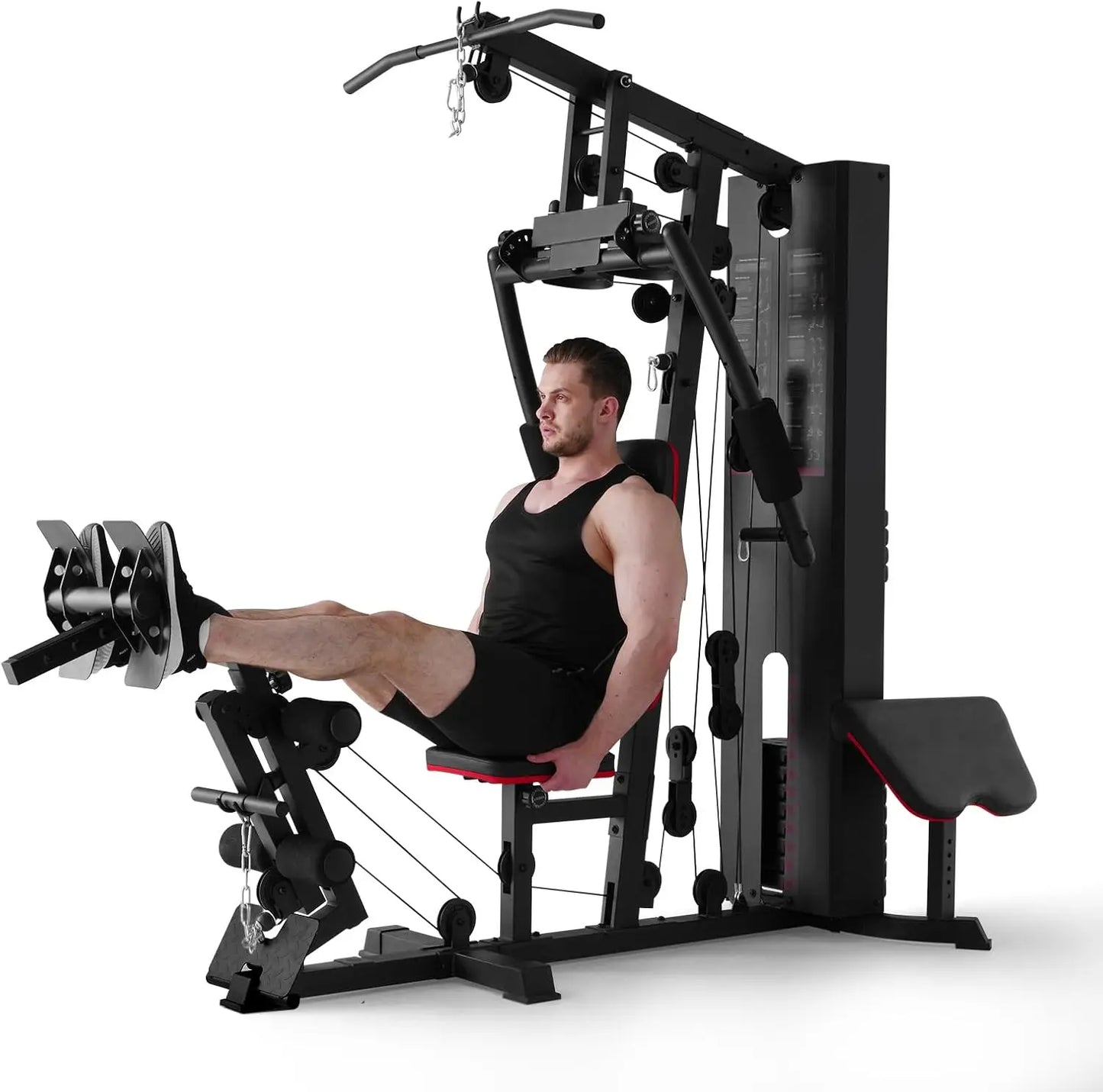 Home Gym Workout Station with 150 Pounds Weight Stack Multifunctional Exercise Equipment for Full Body Strength Training
