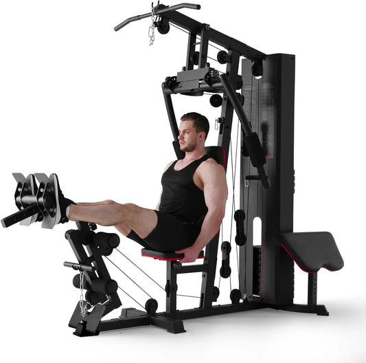 Home Gym Workout Station with 150 Pounds Weight Stack Multifunctional Exercise Equipment for Full Body Strength Training