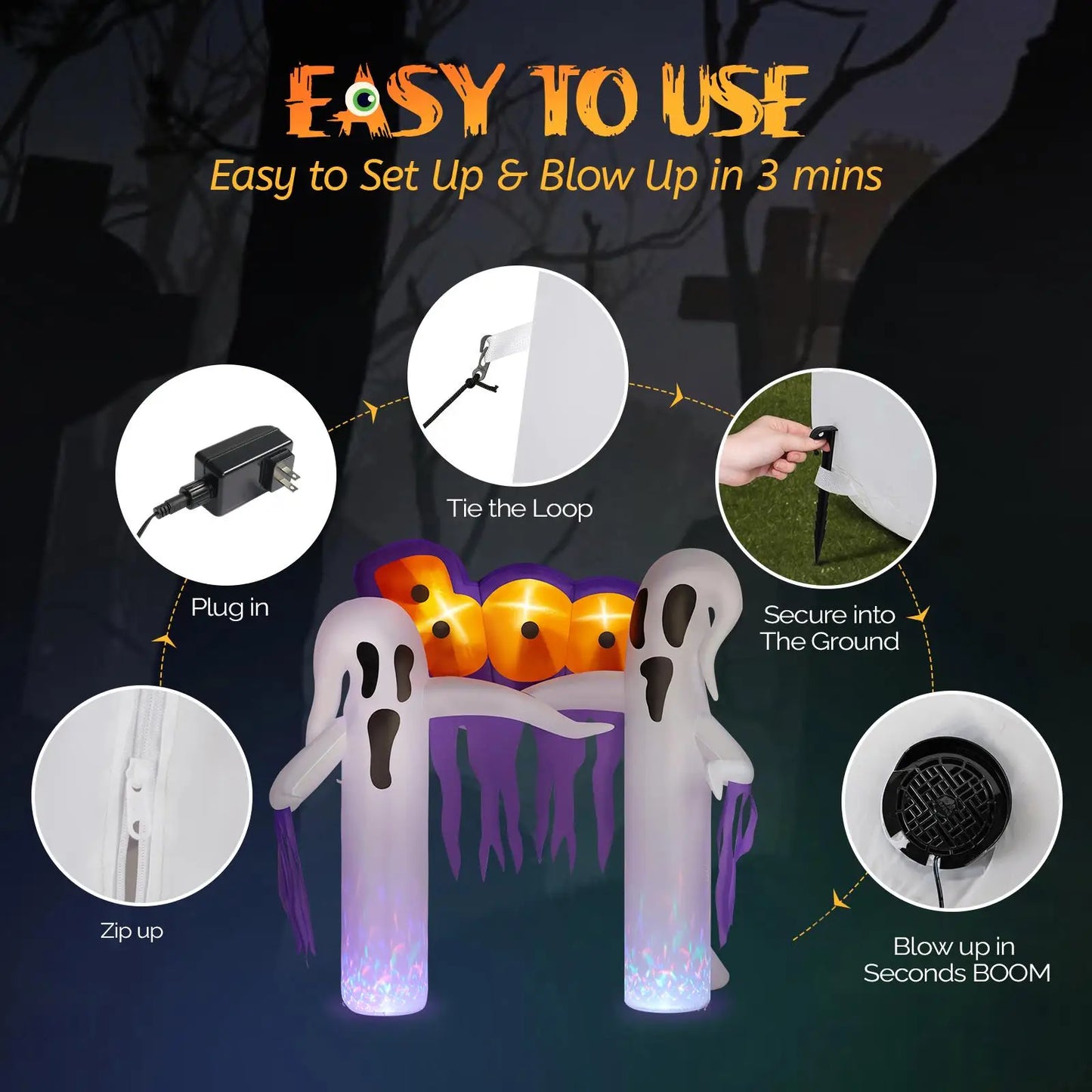 9.8ft White Ghost Yard Decoration for Halloween Spooky Outdoor Decor