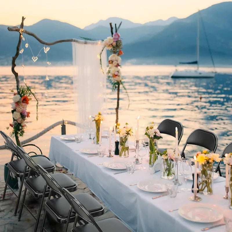 VINGLI 10 Pack Folding Chairs with Padded Seats Metal Frame with PU Leather Seat and Back 350 lbs Capacity Black