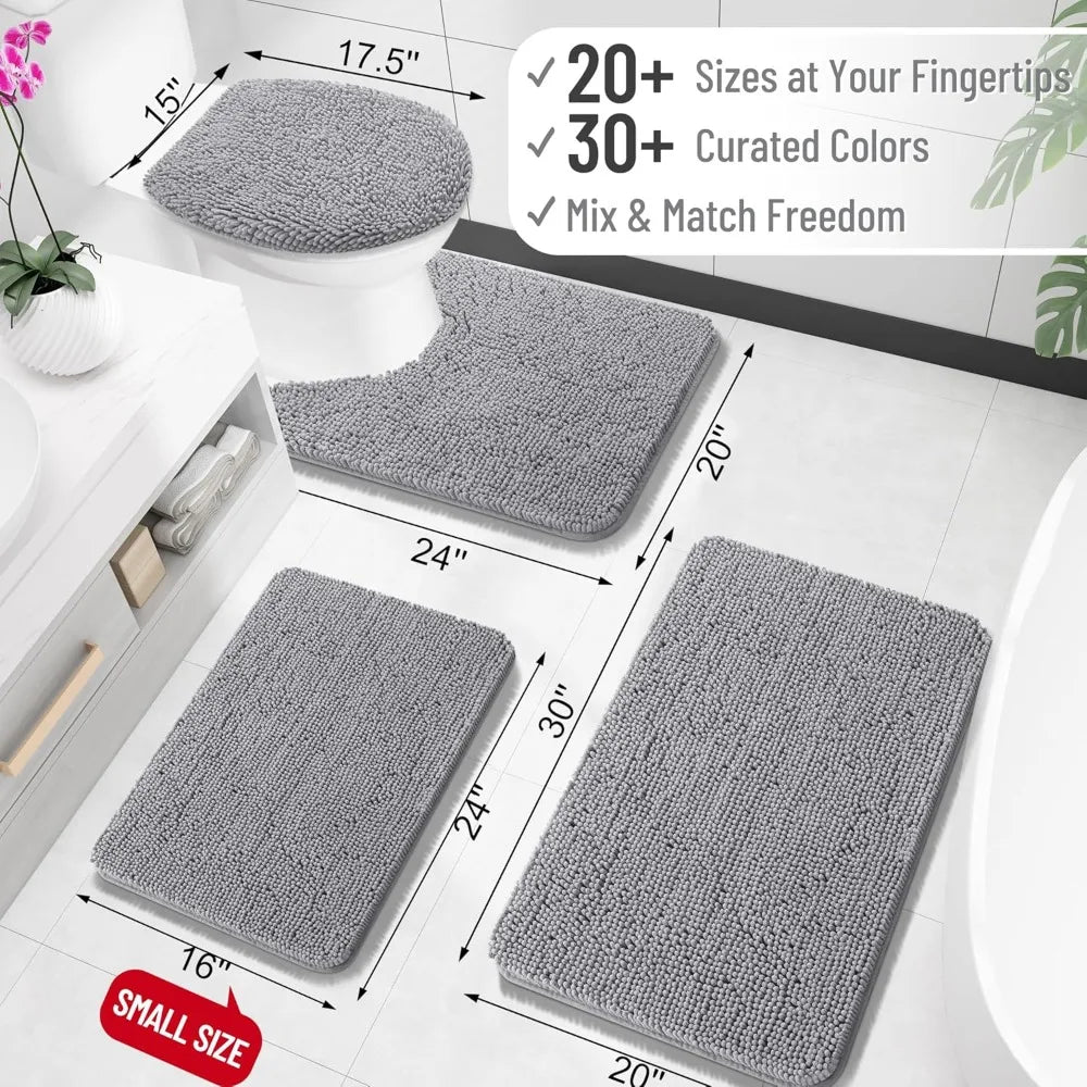 30x20, Extra Soft Absorbent Chenille Bath Rugs, Rubber Backing Quick Dry, Home Decor Accessories, Grey, Bath Mats