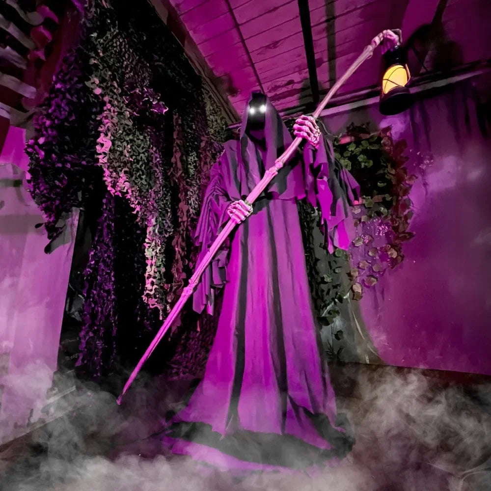 Halloween Outdoor Decorations Motion Activated 6 Feet Tall Ghostly Guide Plug In Talking Scare Prop Animatronic with Spooky Sound