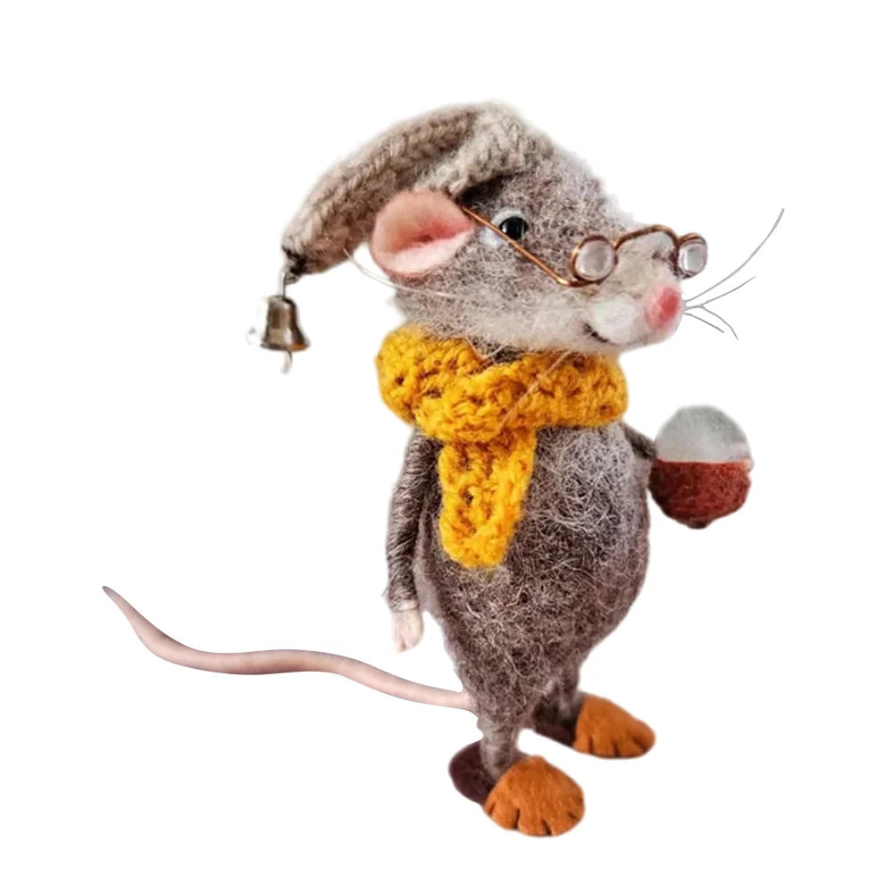 Mouse Doll Christmas Needle Felted Mouse DIY Handmade Wool Felted Needle Felting Mice Wool Felt Mouse Christmas Ornaments
