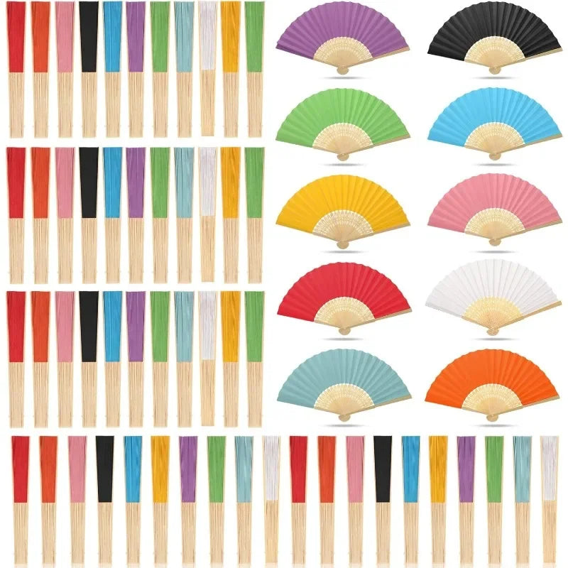 Bamboo Folding Fans 160 Count, Handheld Wedding Favors for Bridal Party, Chinese Festival & Decorations