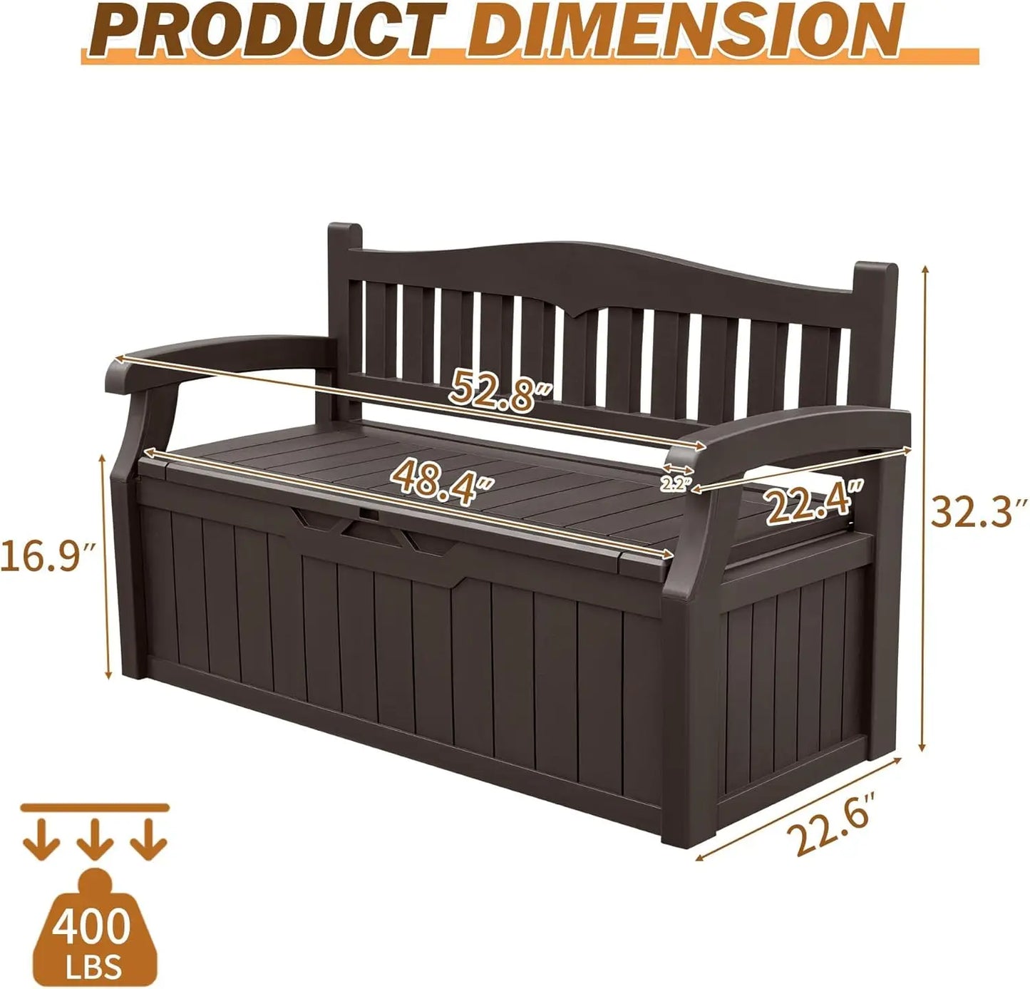 80 Gallon Storage Bench Deck Box Lockable for Patio Furniture, Garden Decor and Outdoor Seating for Cushions(Dark Brown)