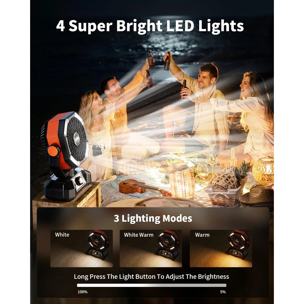 20000mAh Battery Camping Fan with 4 LED Lantern and 8 Speeds Portable Outdoor Desk Fan for Camping Tent and Fishing