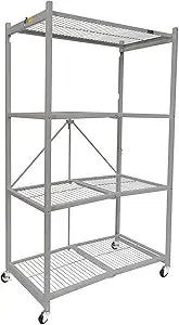 R5 4 Shelf Heavy Duty Folding Storage Rack White Large Foldable Metal Shelving Unit with Wheels for Garage Pantry Basement
