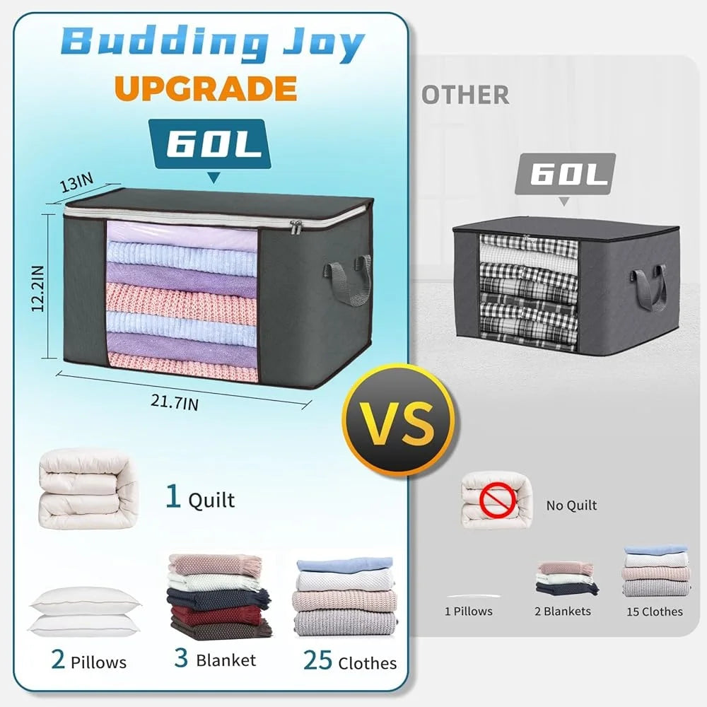 Foldable Large Storage Bags with Zippers for Clothes Blankets Toys Dustproof Organizational Bins with Handles for Home Dorm Closet