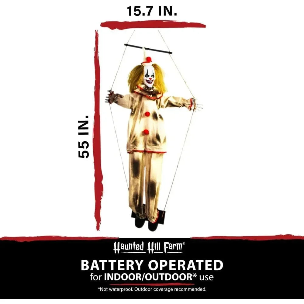 Scary Swinging Talking Clown Halloween Animatronic with Touch Activated Lights and Sounds for Outdoor Decorations