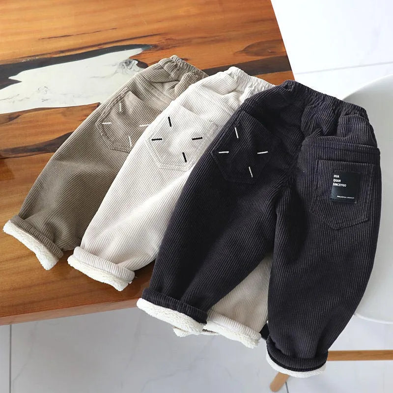 2024 Winter Baby Warm Pants Autumn Winter Padded Corduroy Boy's Pants Cotton Patch Leisure Radish Pants Casual Girl's Boy Pant