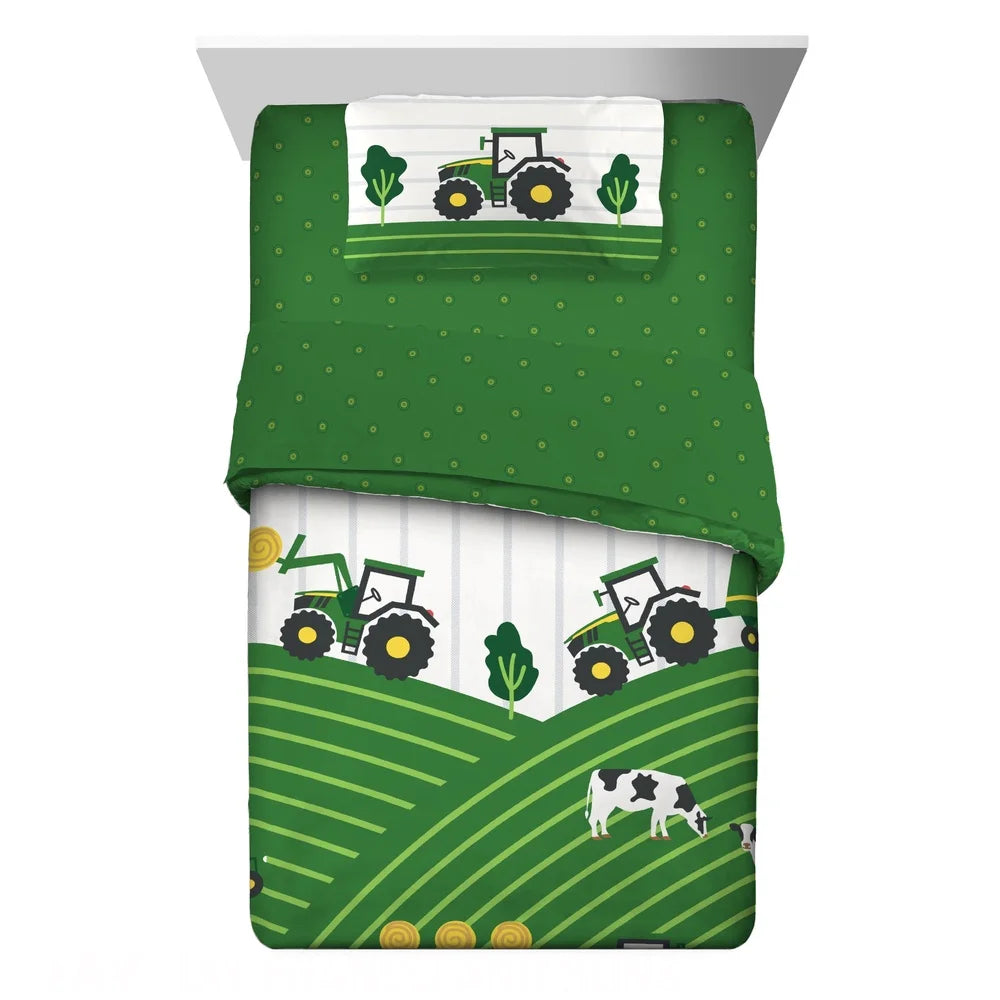 Kids Twin Bed Comforter Set Microfiber Bedding Sheets Reversible Fun Colorful Character Design Easy Care Soft Cozy 4 Piece