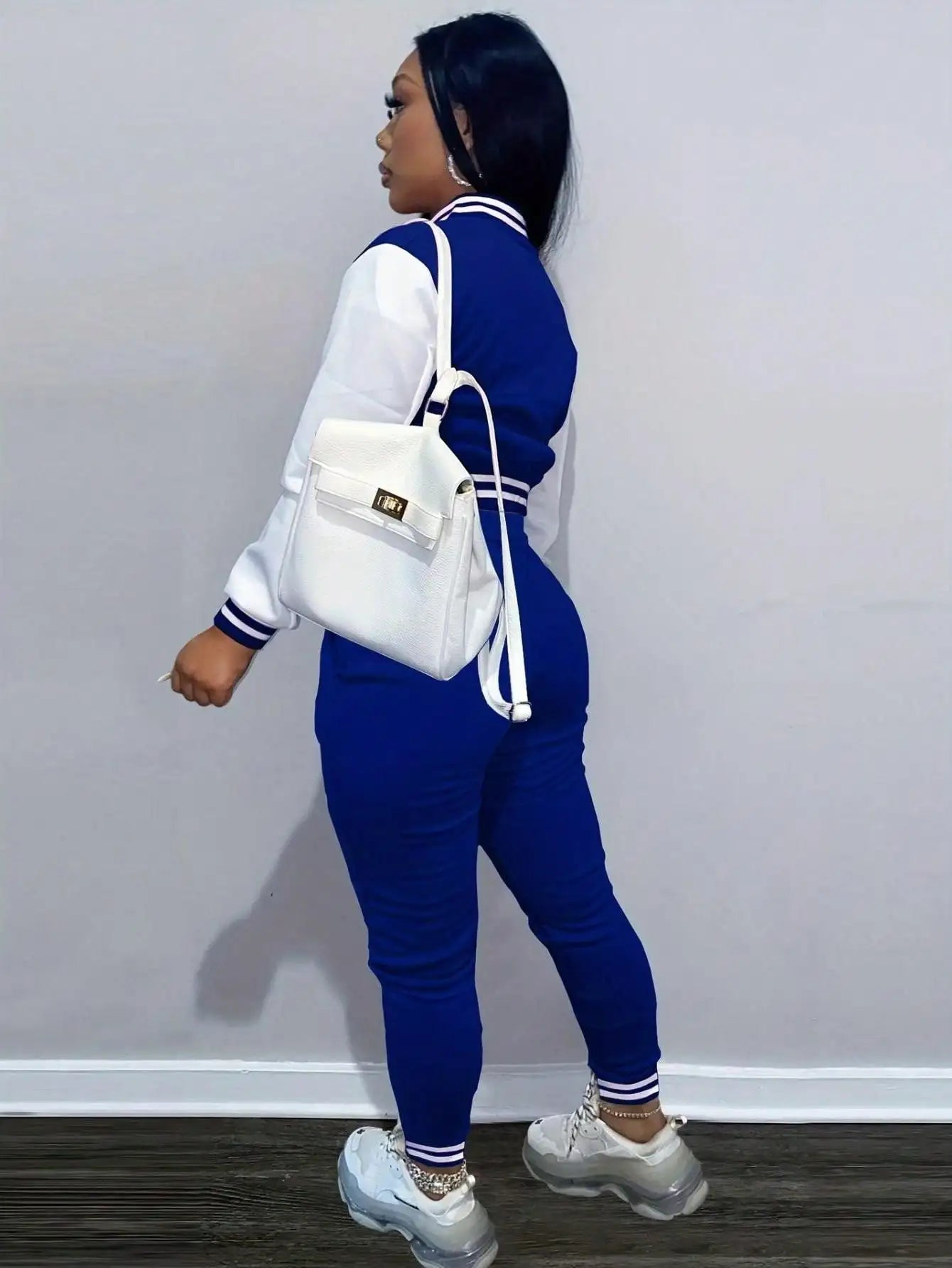 BWQ 2 Pieces Set Women Sports Jacket - Solid Color Single Breasted Baseball Jacket And Top