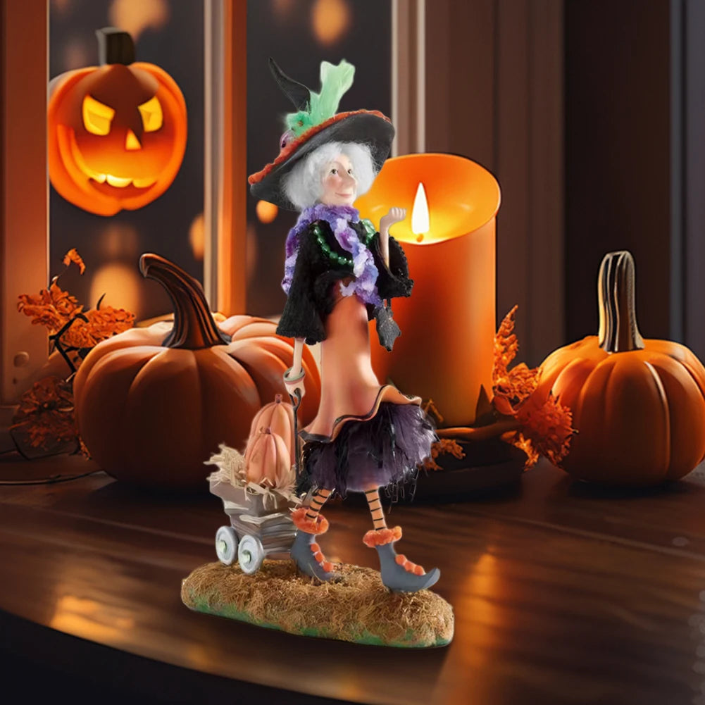 Halloween Witch Statue Resin Creative Desktop Ornament for Home Living Room and Bedroom Decoration