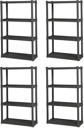 4 Pack Heavy Duty 4 Shelf Unit Plastic Organizer Rack for Kitchen and Bathroom Storage