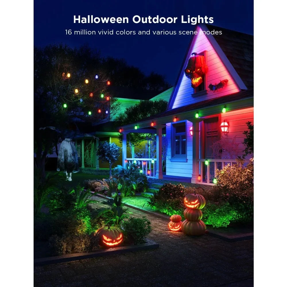 Smart Outdoor String Lights RGBIC Warm White 96ft LED Bulbs for Halloween Christmas Decorations