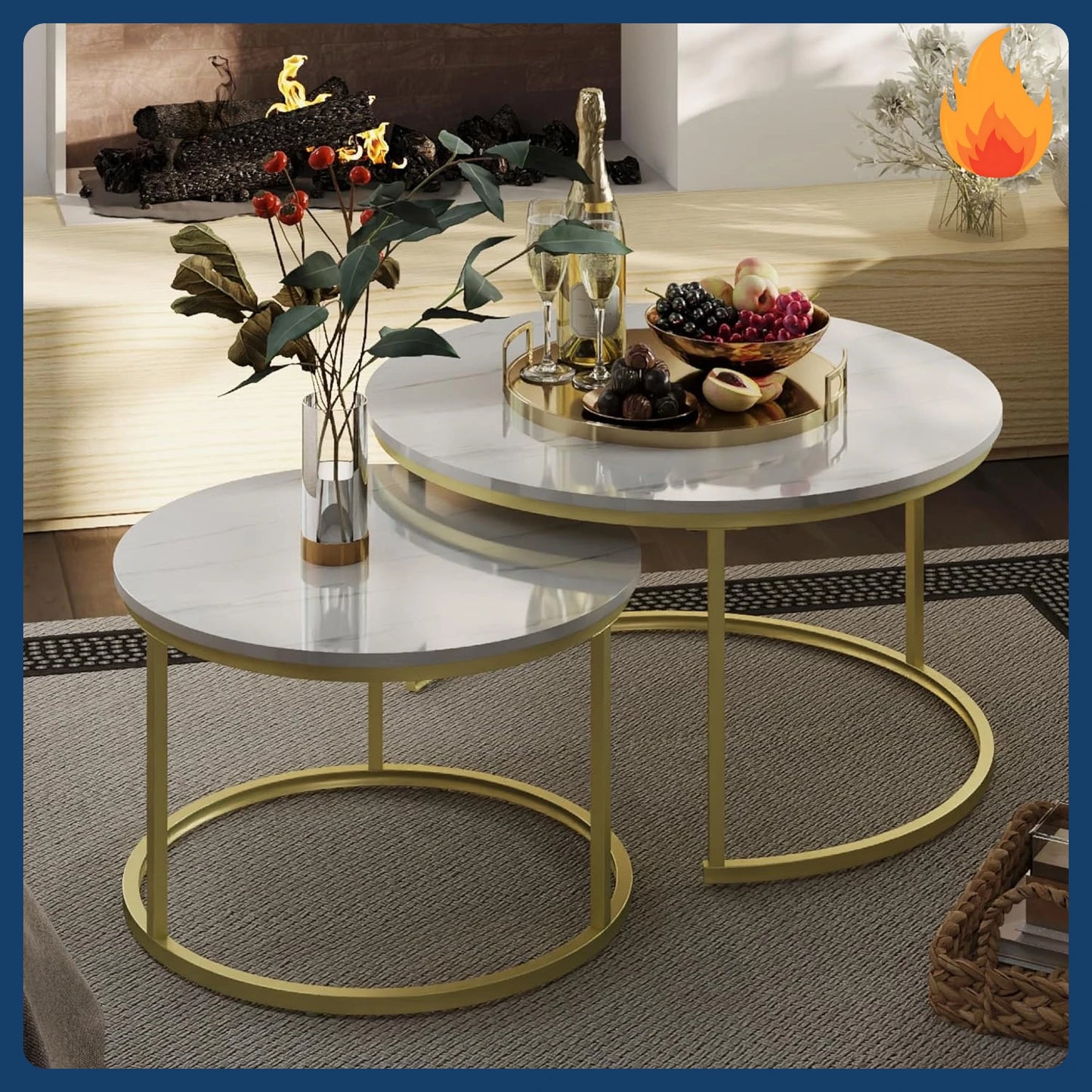 [New Arrival!]Nesting Tables Set of 2, 31.5" Round Coffee Table, Small Nesting Coffee Table with Adjustable Non-Slip Fee, White