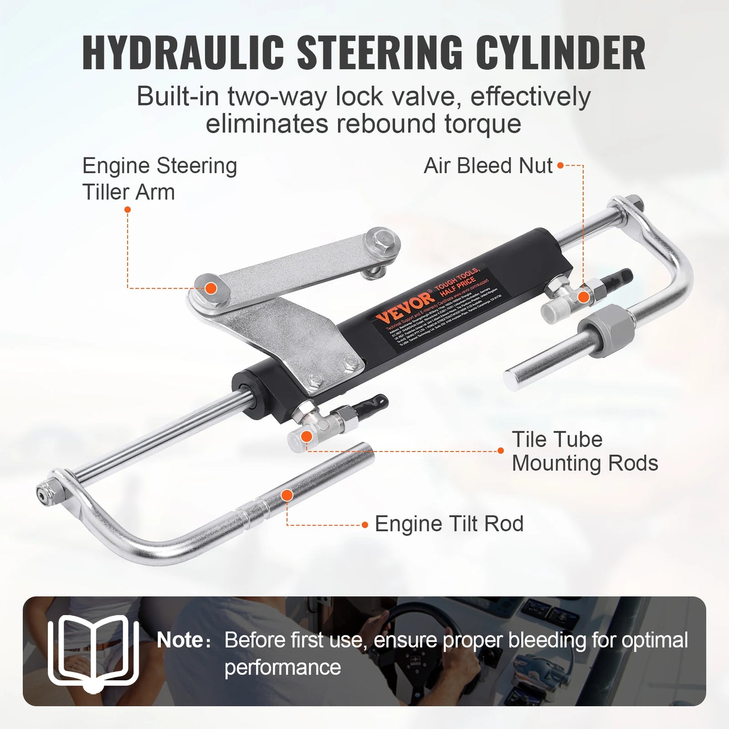 VEVOR Hydraulic Outboard Steering Kit 90HP/150HP/300HP with Helm Pump and 24FT/26Ft Hose for Single Station Single-Engine Boats