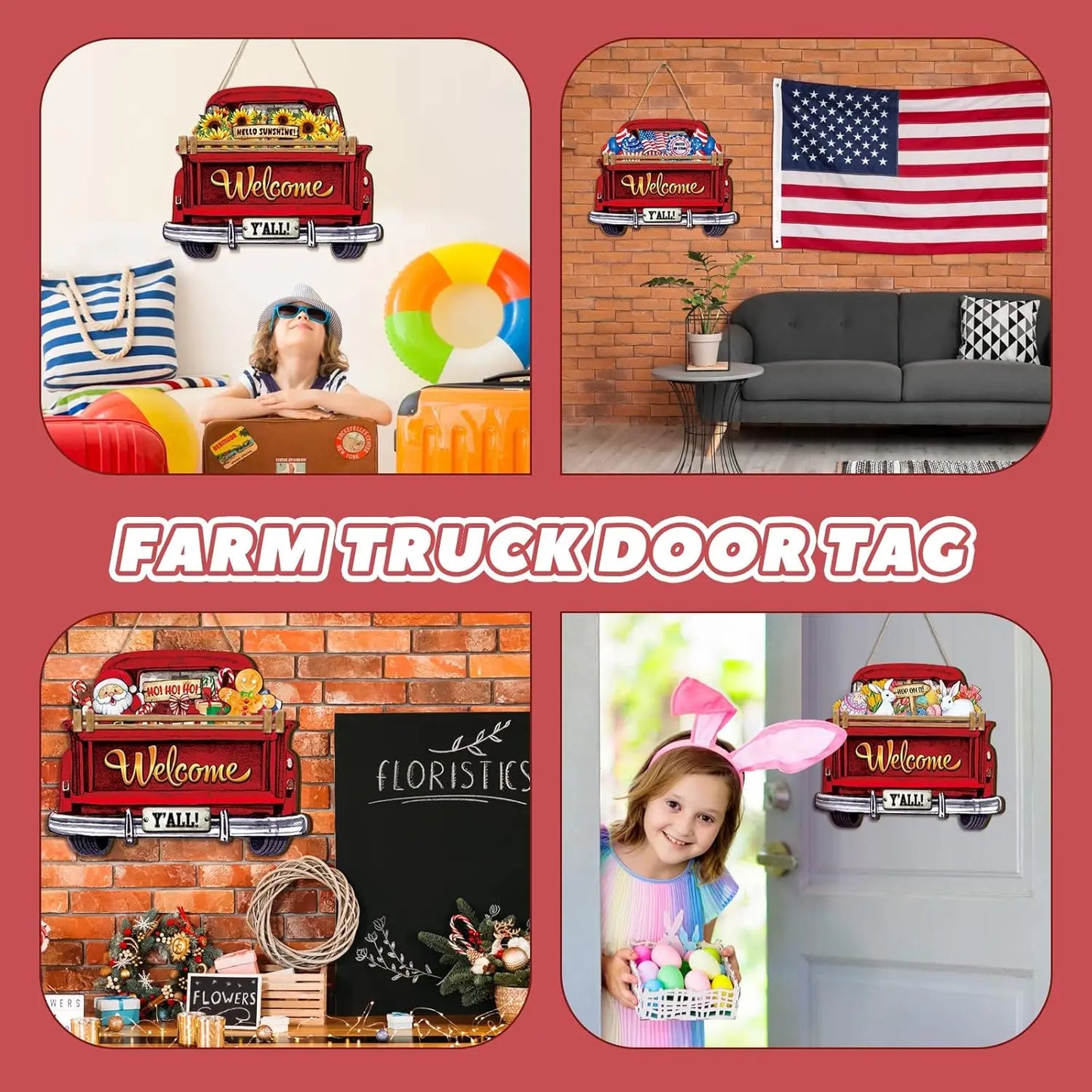 Interchangeable Welcome Sign Truck Decor Hanging Sign with 12 Holiday Icons Farmhouse Seasonal Welcome Signs Rustic Decor Gifts