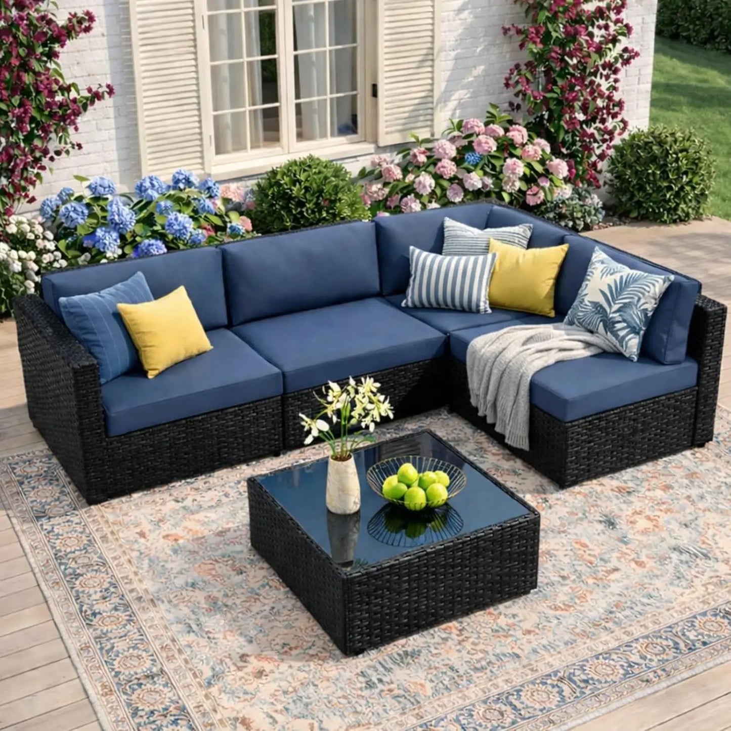Patio Furniture Sets, 5-Piece Outdoor Patio Furniture with Thick Cushions, Wicker Outdoor Conversation Set, Customized