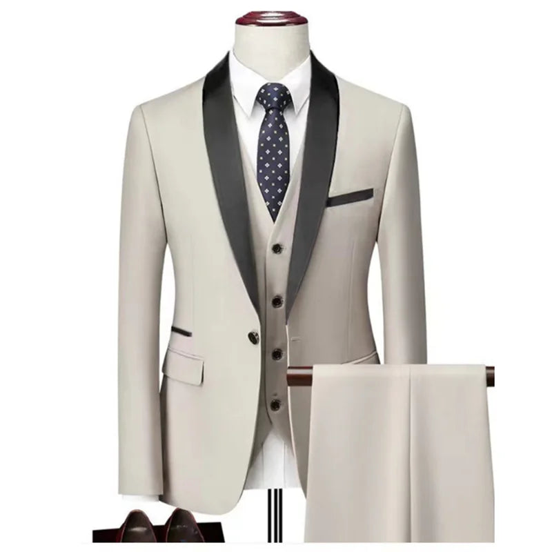 Men's Suits 2/3pcs Mens Business Suit Notch Lapel Blazer Formal Wedding Groom Pants Tux Vest Tuxedos (Blazer+vest+Pants)