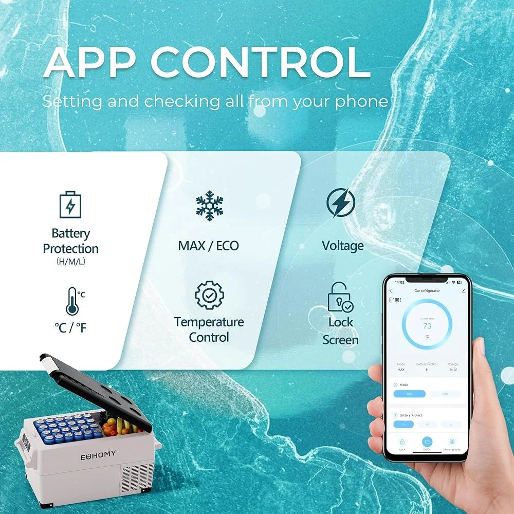 12V Electric Cooler Portable Refrigerator Smart App Control Fast Cooling Dual Storage 38QT Energy Efficient Car and Home Use